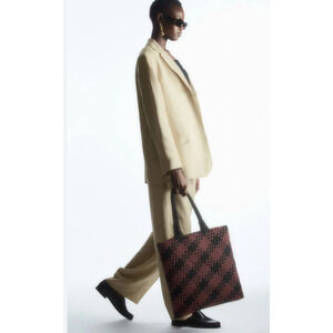 COS Large Checked Woven Tote Bag EUC